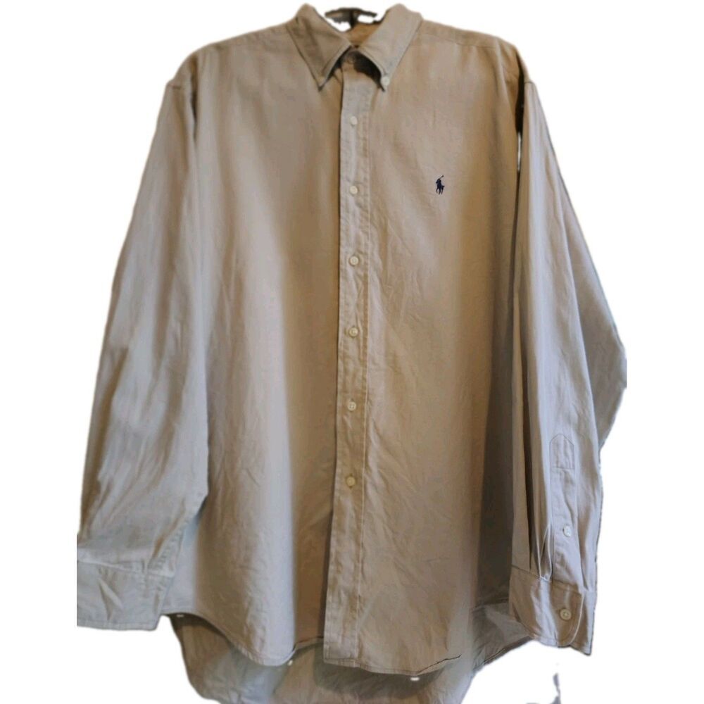 ​Vintage Ralph Lauren Blaire Shirt L Khaki Tan Cotton Button Down 90s Casual